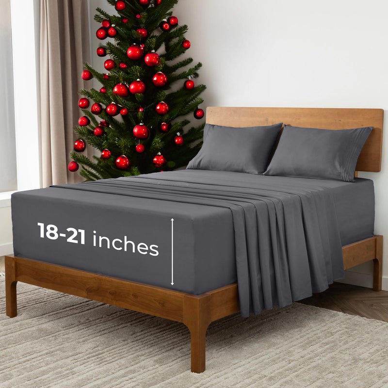 Mellanni Extra Deep King Sheets - 4 PC Iconic Collection Bedding - Hotel Luxury, Ultra Soft, Cooling Bed Sheets - Wrinkle, Fade, Stain Resistant (King, Gray) - Image 1